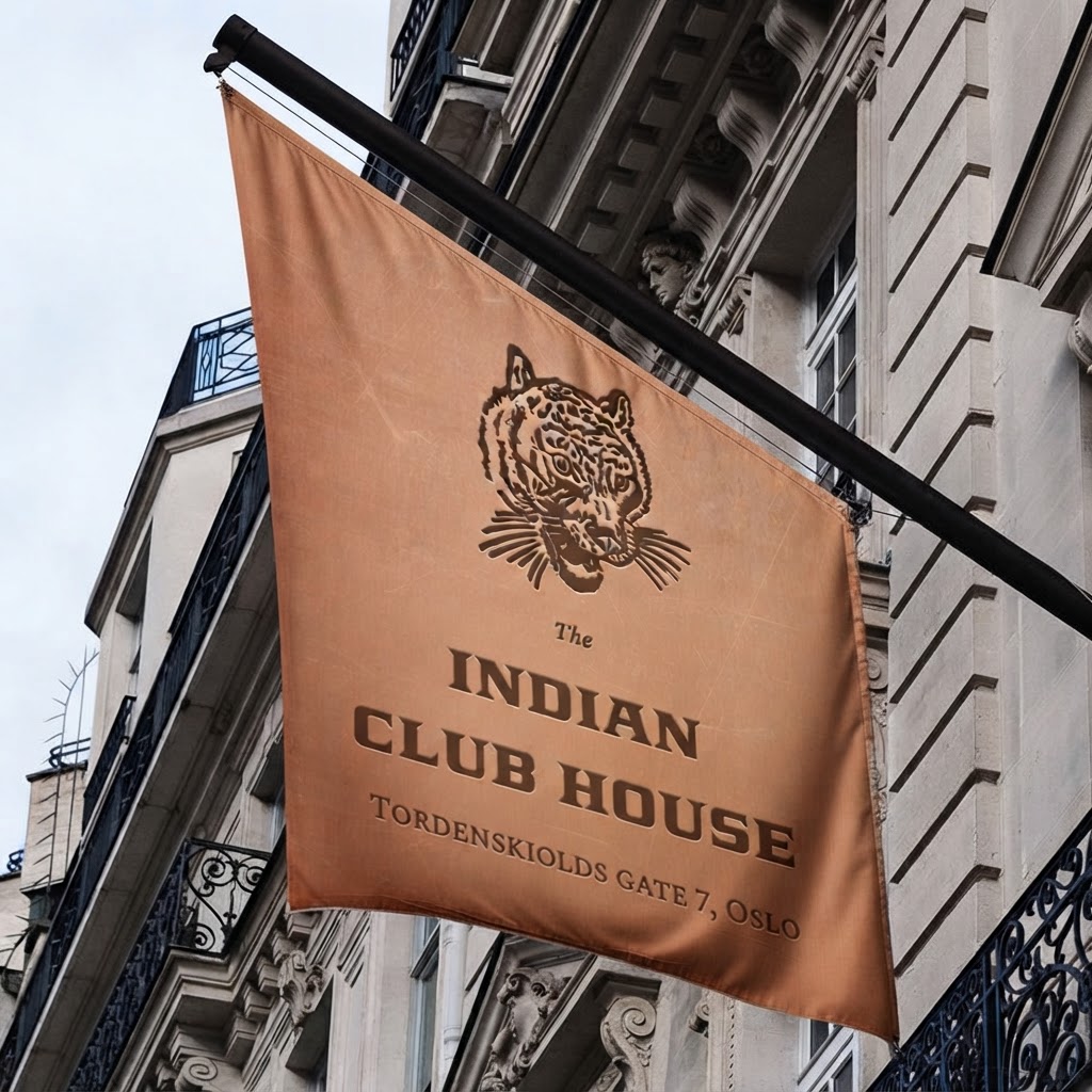 The Indian Club House brushed-copper plaque with the engraved tiger head