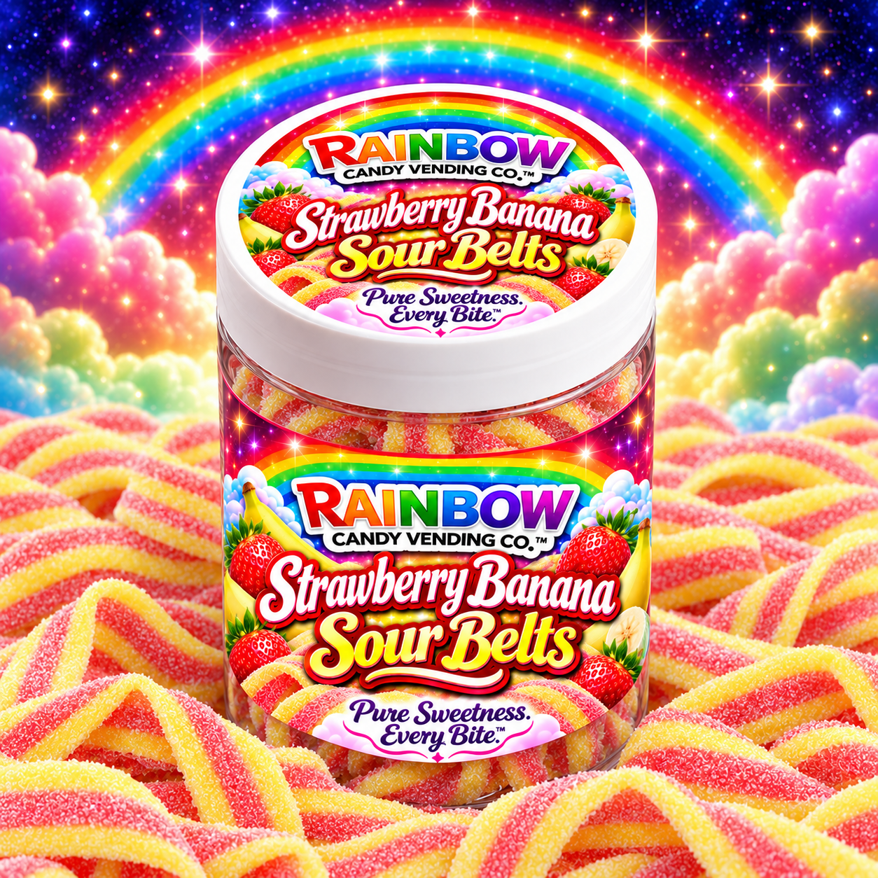 Strawberry Banana Sour Belts 6oz Candy Cup