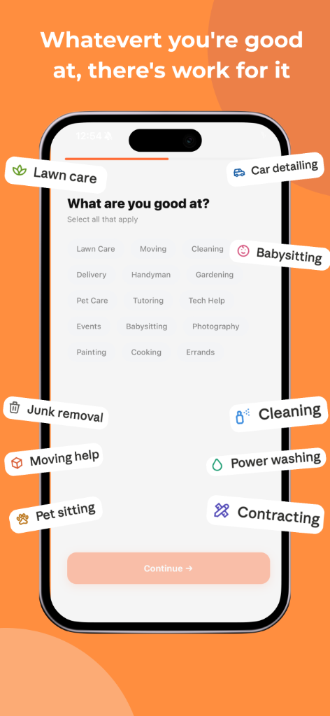 TaskSwipe skills selection