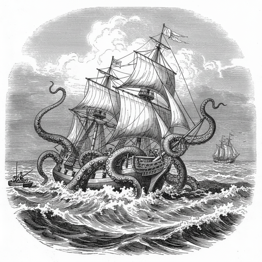 Kraken attacking ship
