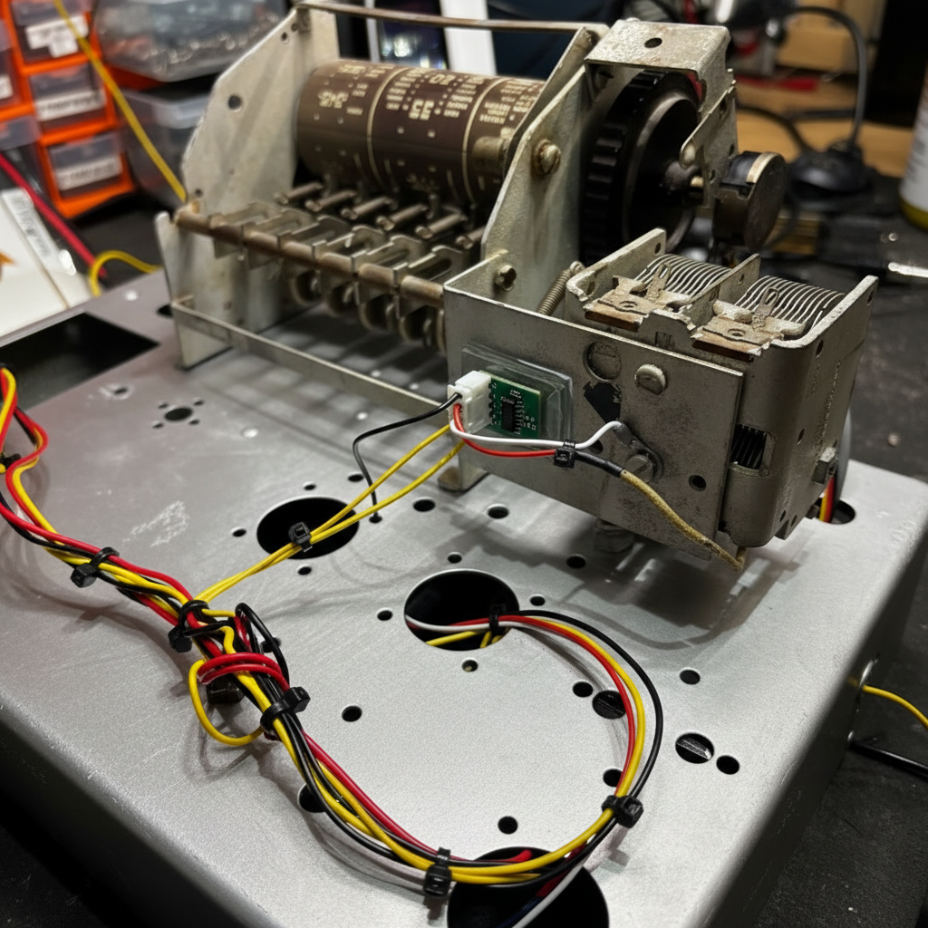 Retro-RAD upgrade complete — LC measuring circuit affixed to the tuning condenser