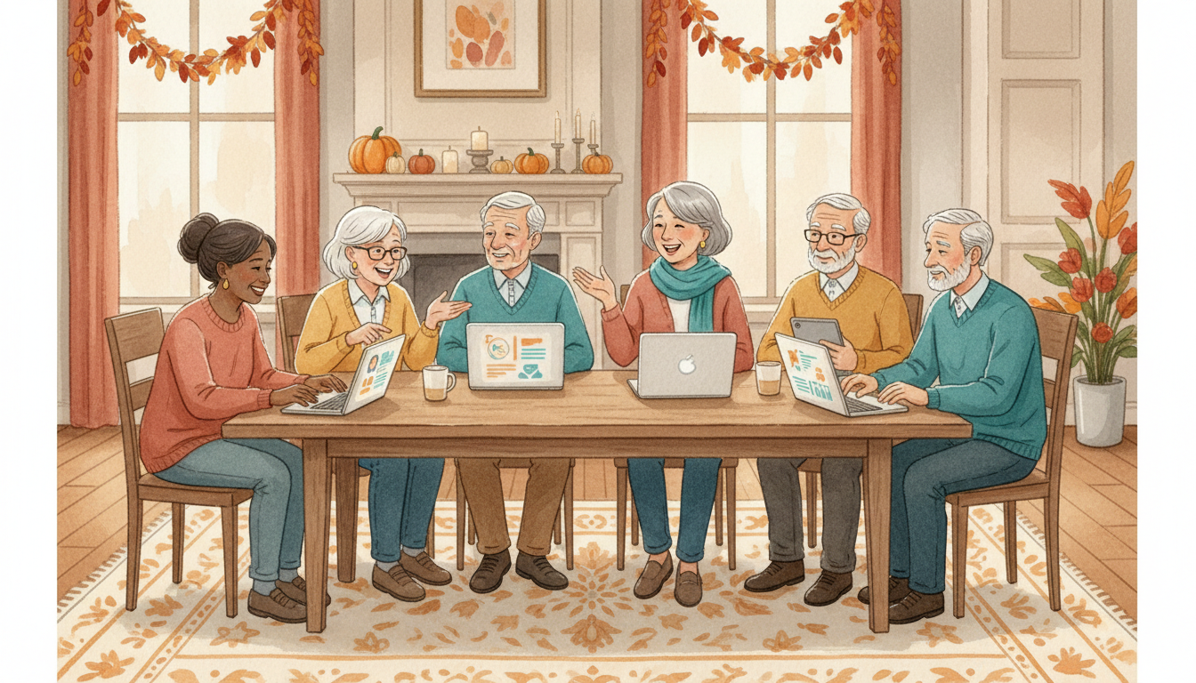 Friendly group learning technology together around a table
