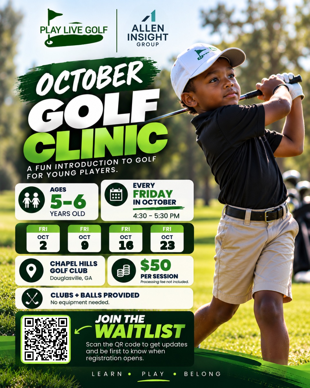 Fall Kids Golf Clinic flyer