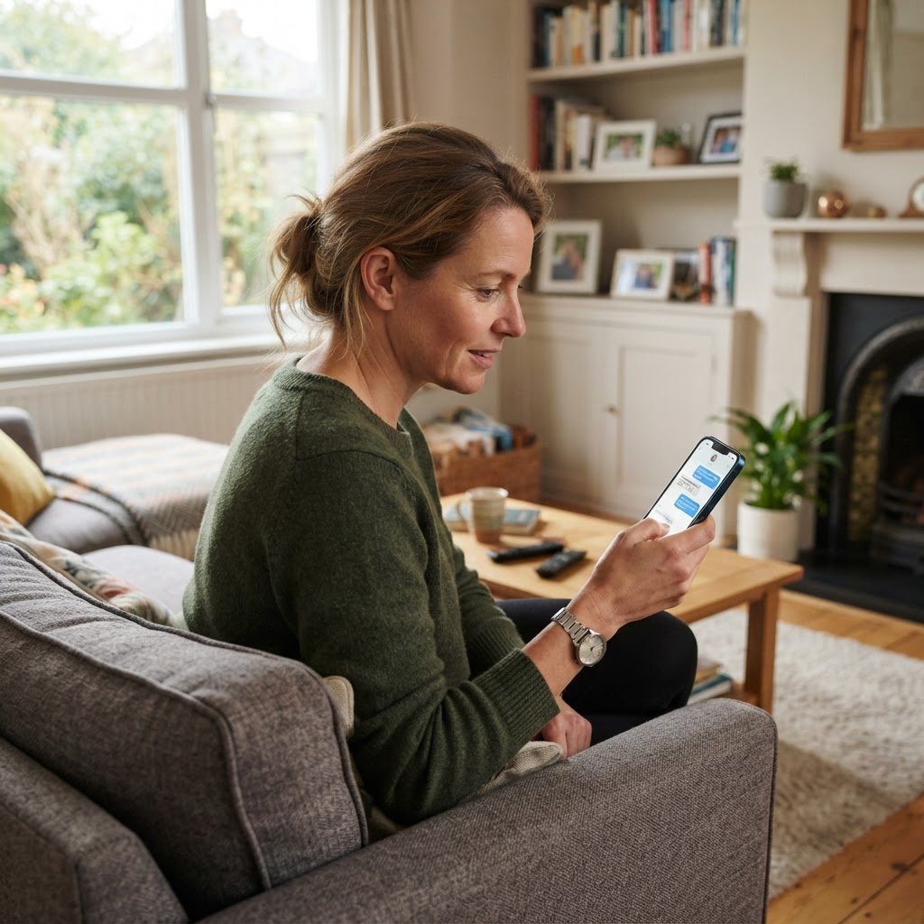 Homeowner checking an appointment reminder text on a smartphone