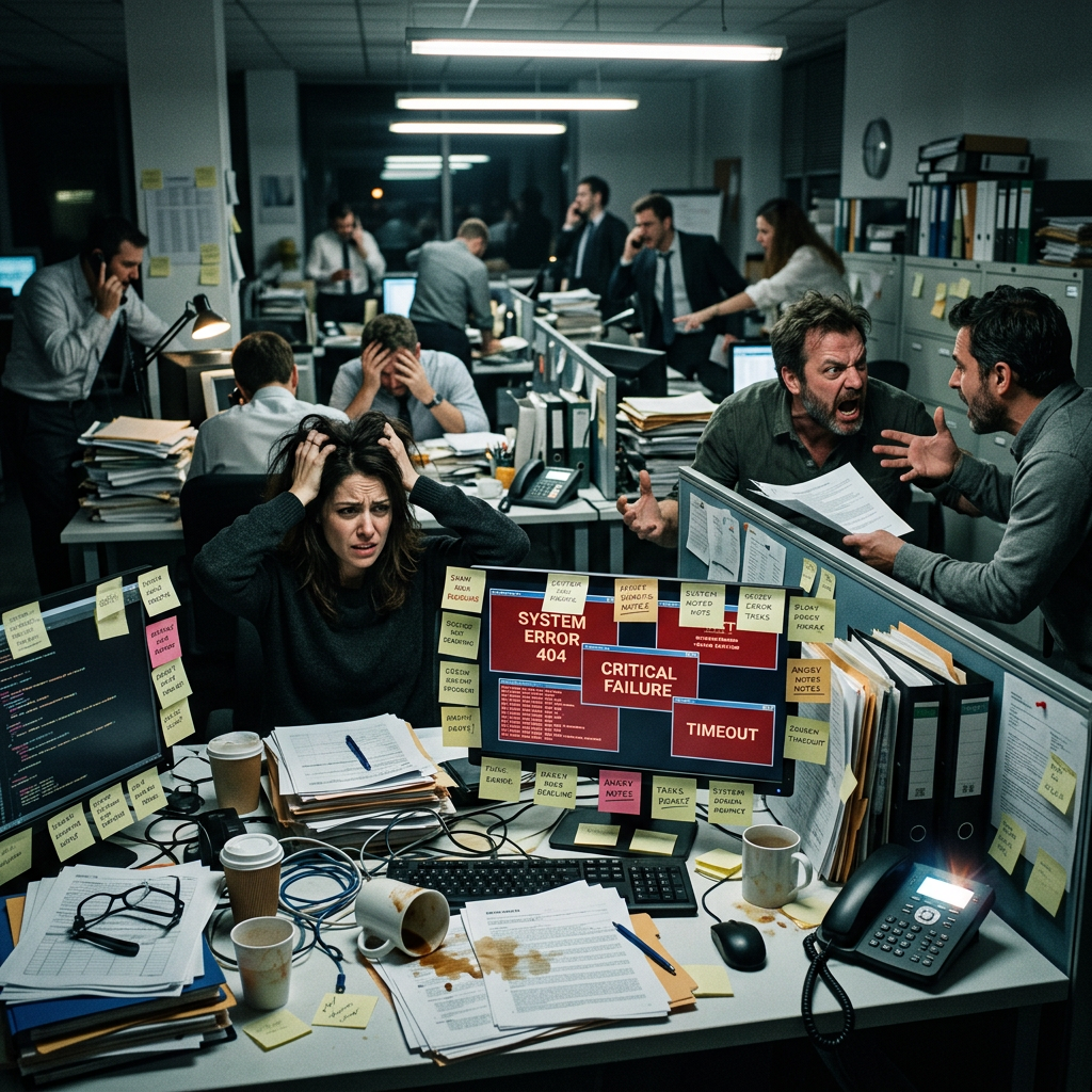 Chaotic office before automation