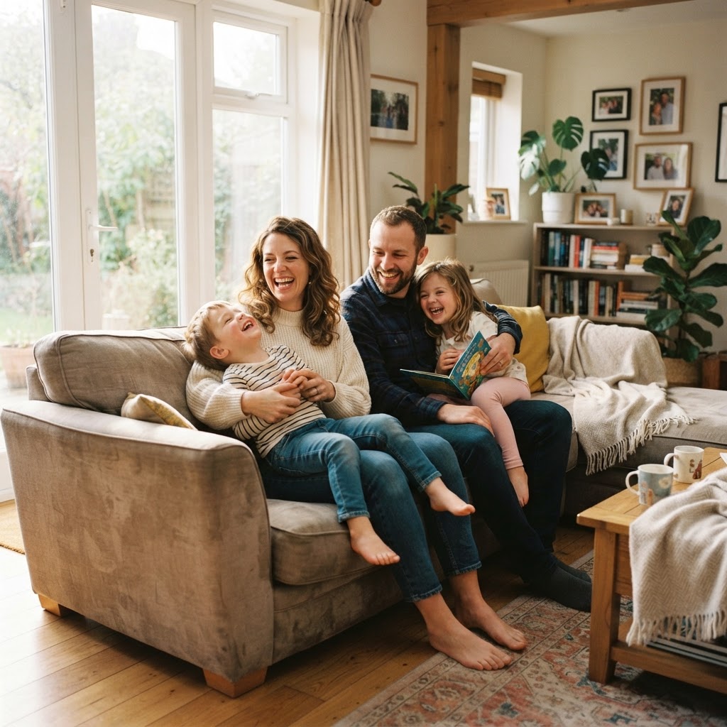 Family relaxing together on the weekend