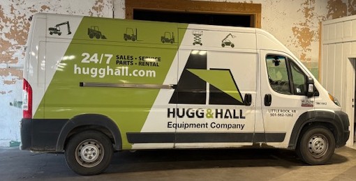 Hugg and Hall Equipment Company commercial van at Capitol Glass