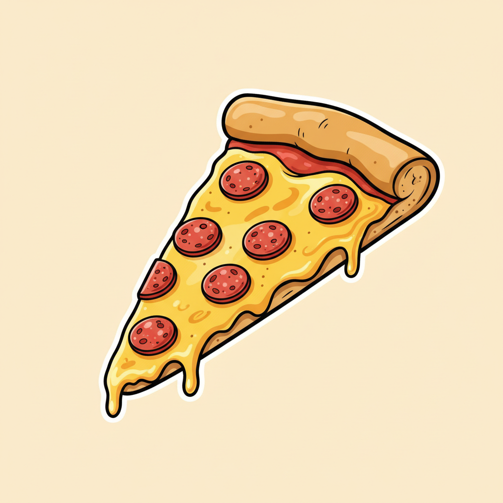 Pepperoni pizza slice cartoon sticker