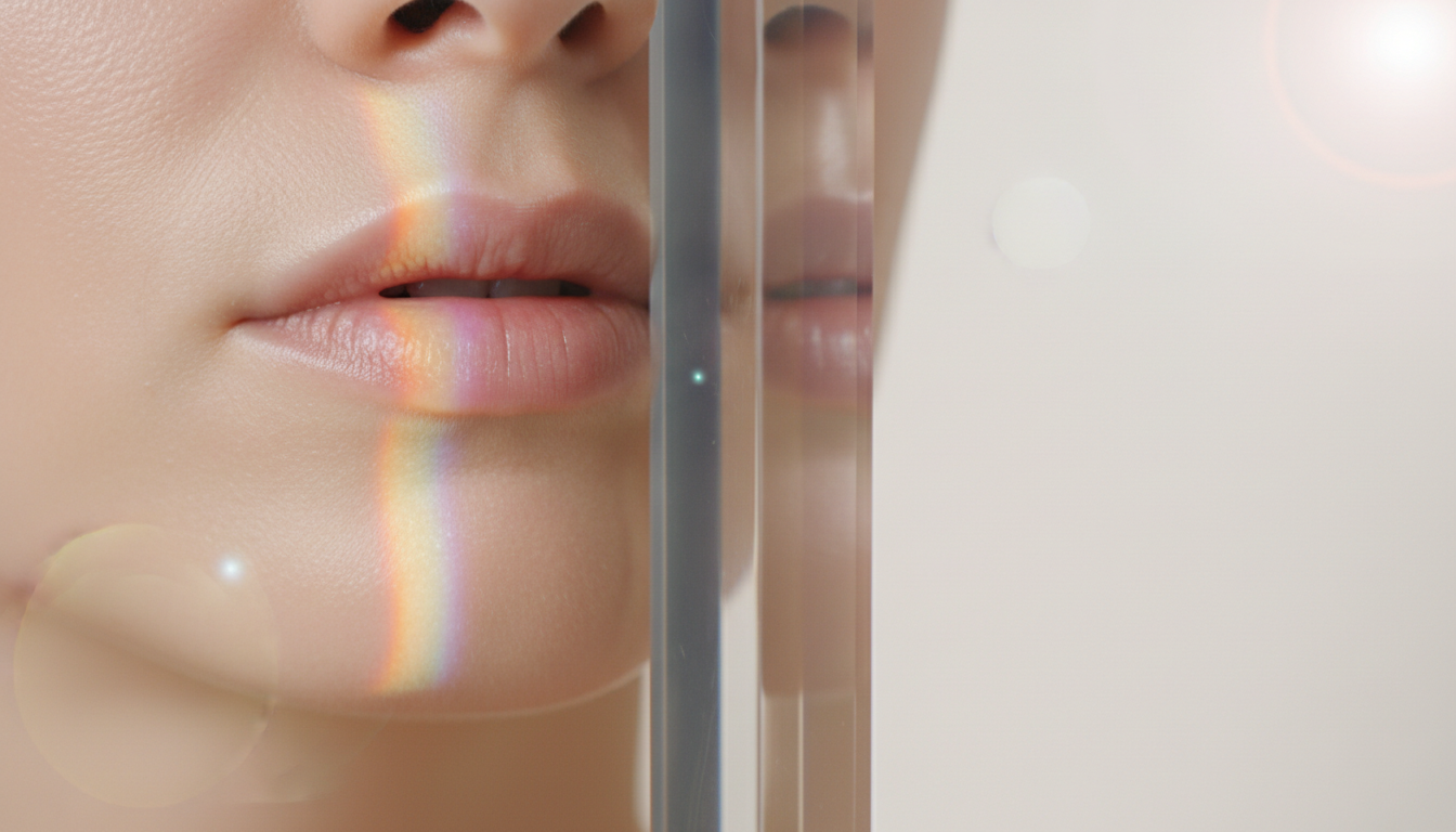 Luminous skin close-up with prismatic light