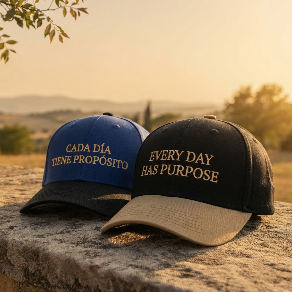 GESTADAY — dos gorras bordadas sobre piedra al atardecer