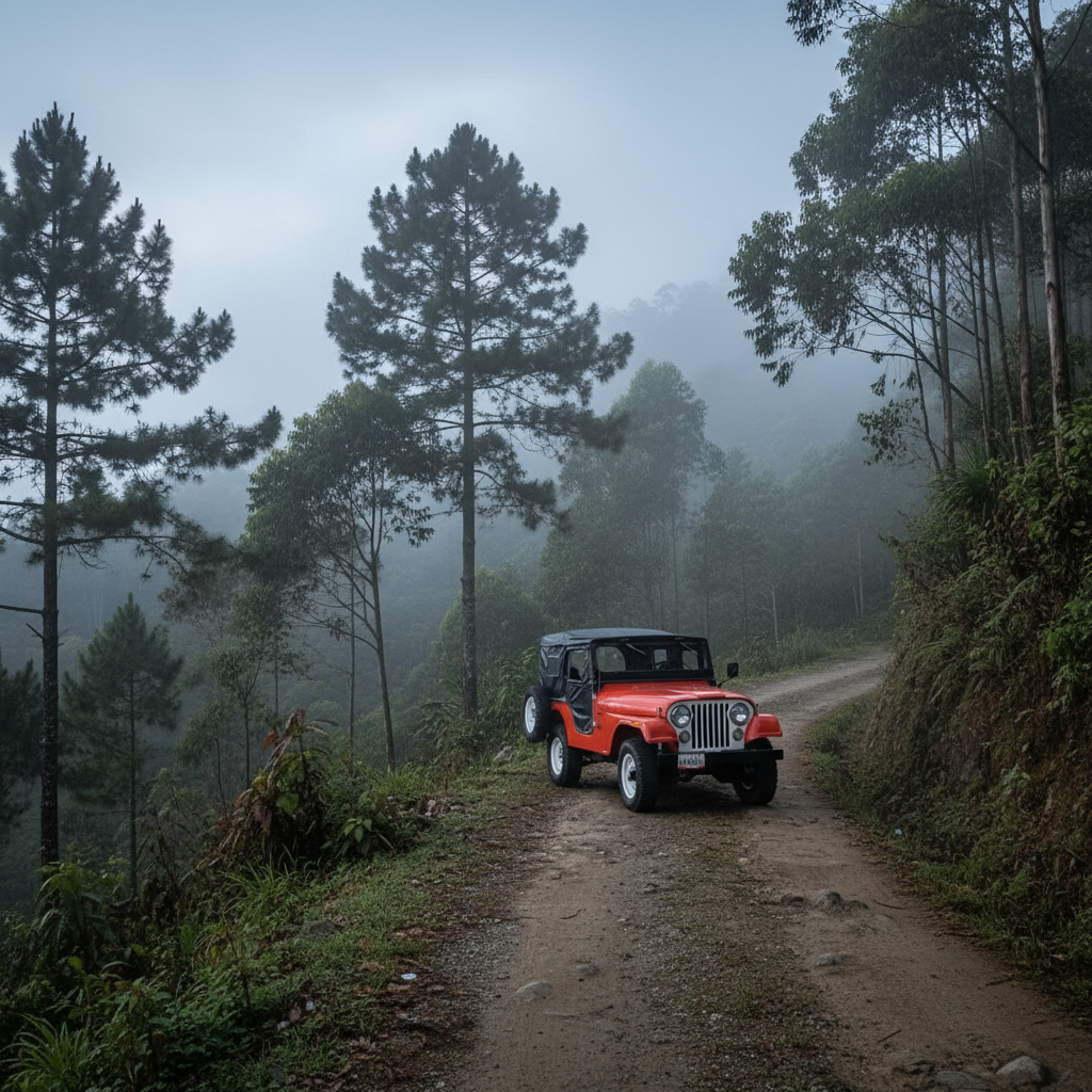 Jeep clásico recorriendo la Colonia Tovar