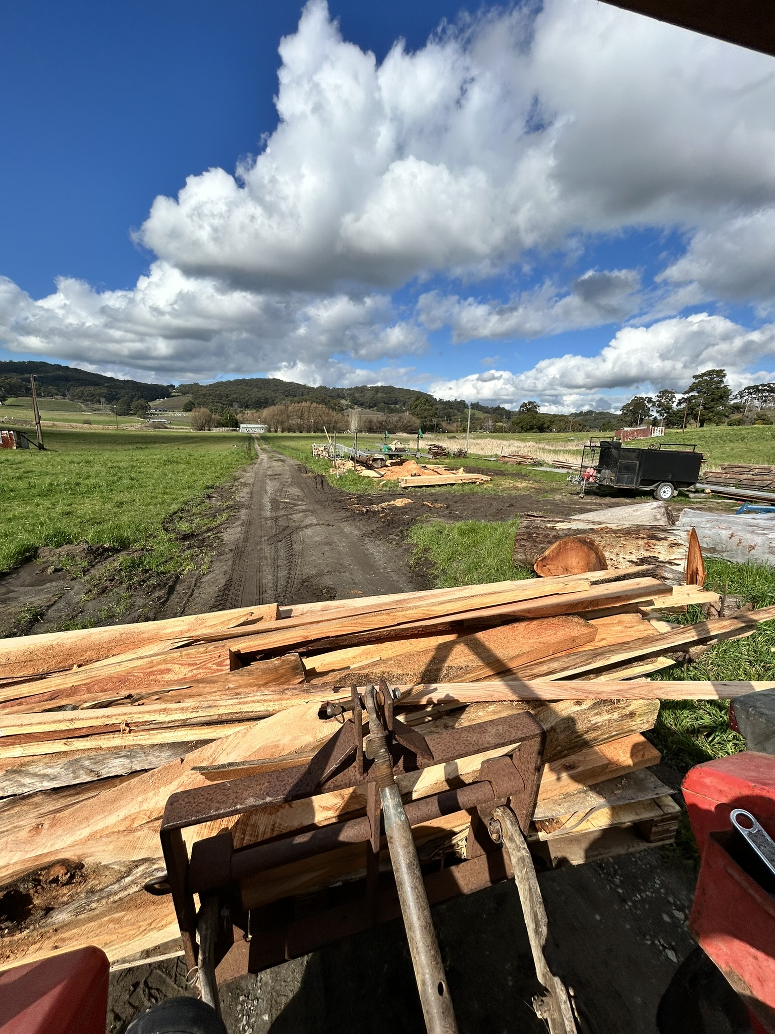 Sawmill offcuts loaded up, ready for drying and sawing.