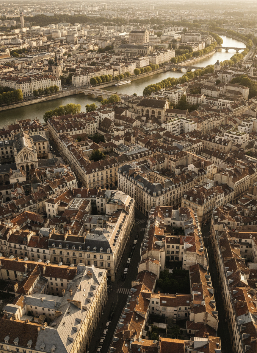 Vue aérienne d'une ville française