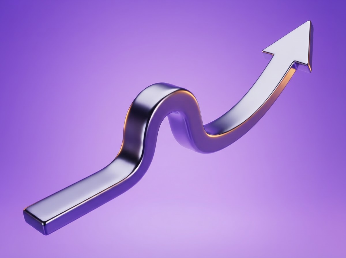 Chrome arrow bending through three stages