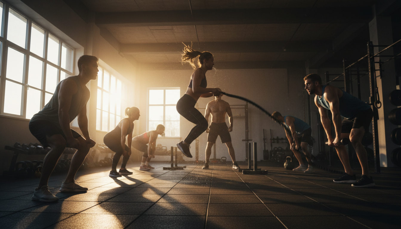 Athletes training in gym