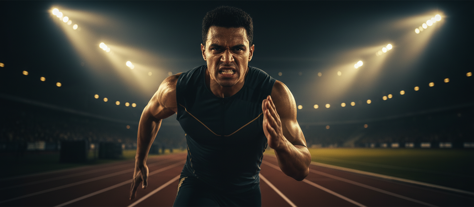 Athlete sprinting with dramatic golden lighting