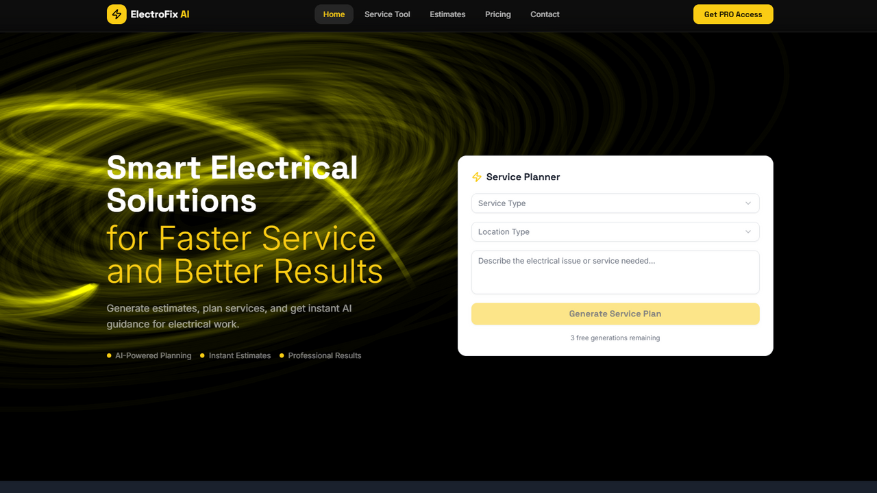 ElectroFix AI — Electrical Service Assistant template preview
