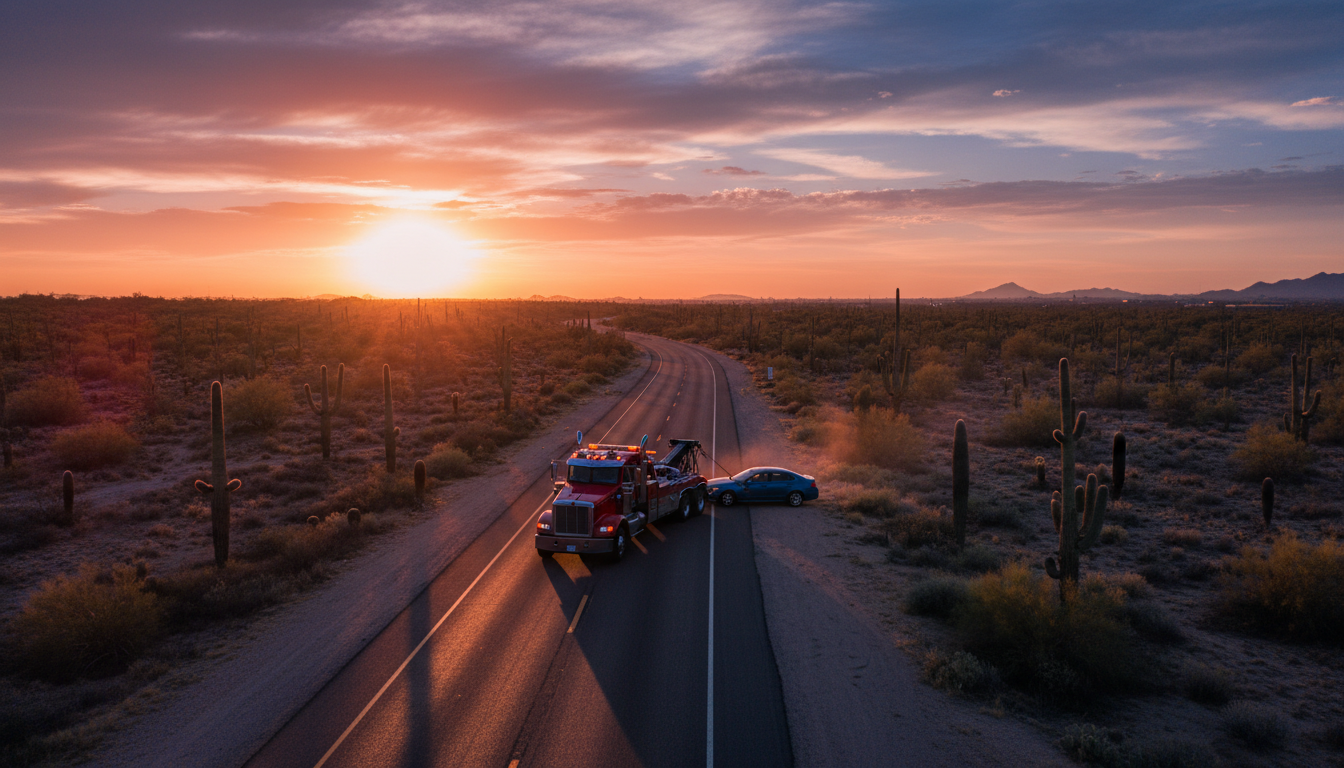 Arizona highway with tow truck