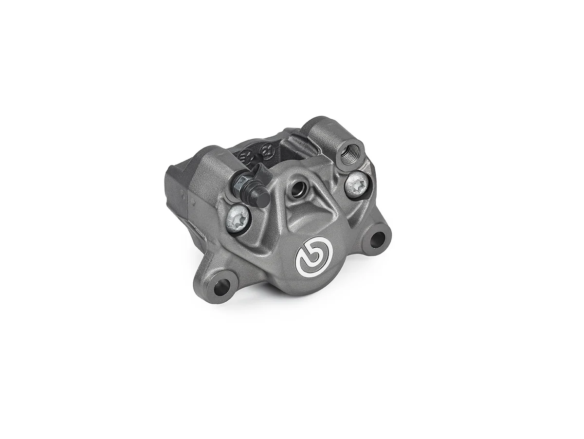 Caliper, P2 34G, without brake pads, Right Side Bleeder, Cast 2-Piece, 84mm Axial Mount, Rear, Titanium Gray