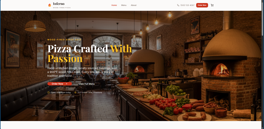 Screenshot of Inferno Wood-Fired Pizza