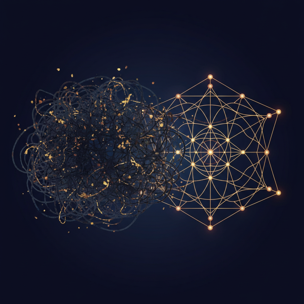 Golden geometric man figure with network patterns
