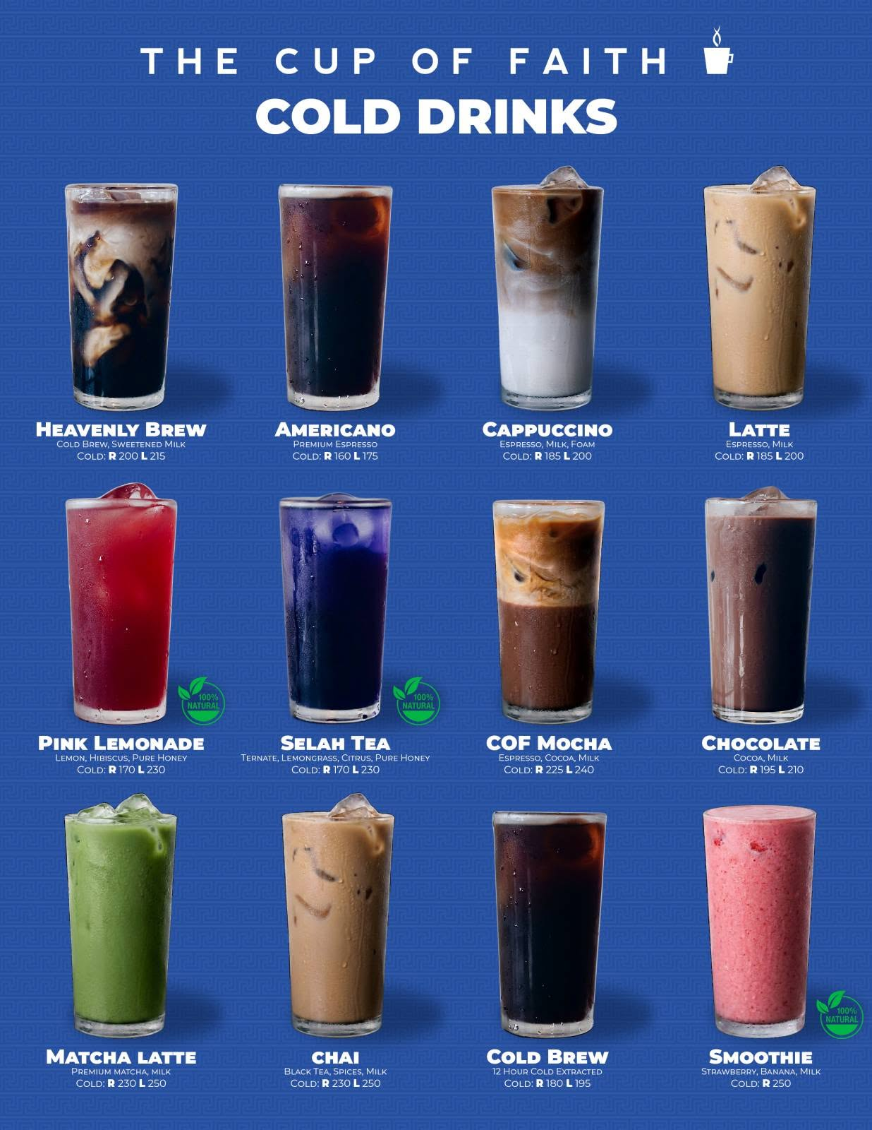 The Cup of Faith - Cold Drinks Menu