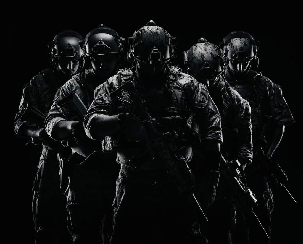 Military operators in formation