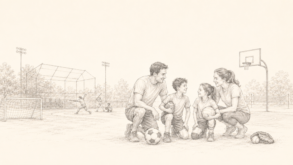Family at sports fields