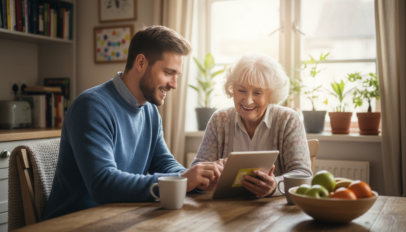 Tech Assist helping a customer use their tablet at home
