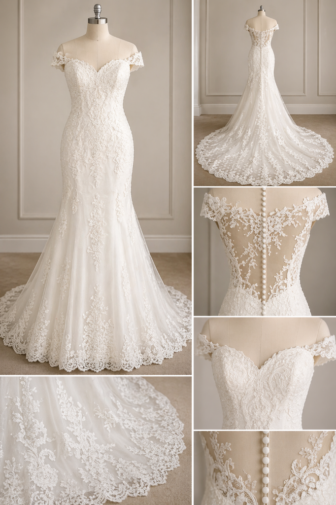 Stella York Lace Fishtail Gown