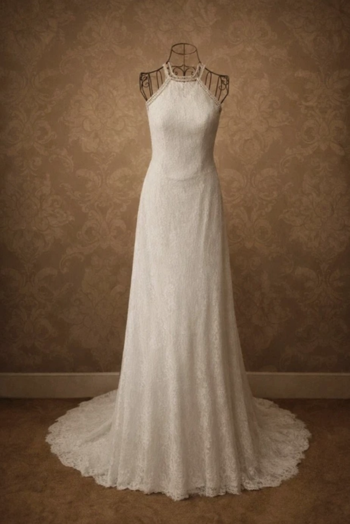Pearl Halter Lace Gown