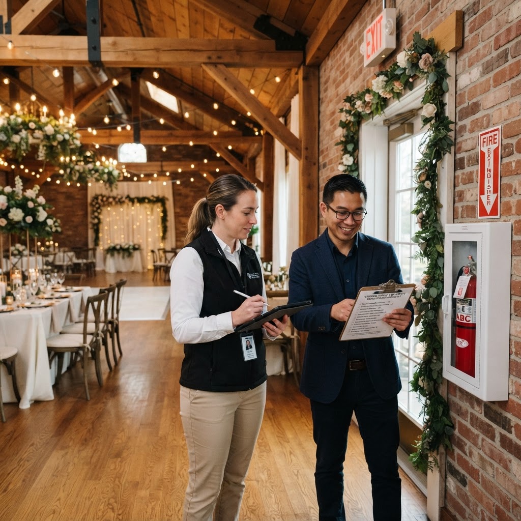 Wedding guests enjoying a cocktail hour at a coastal venue