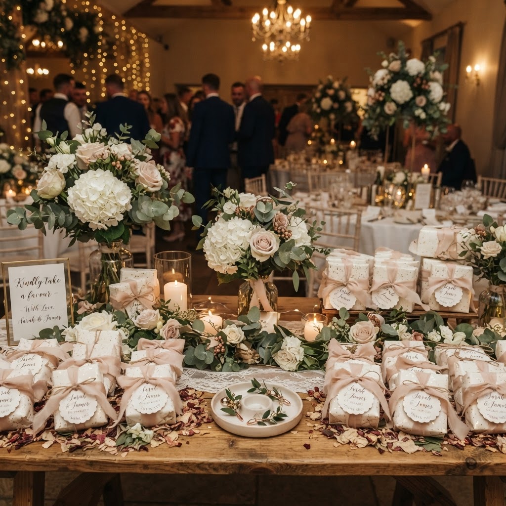 Couple looking at wedding details