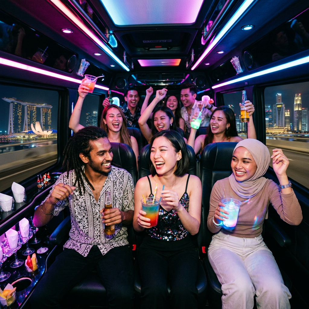 Gen Z crew partying in 12-seater Toyota HiAce Singapore