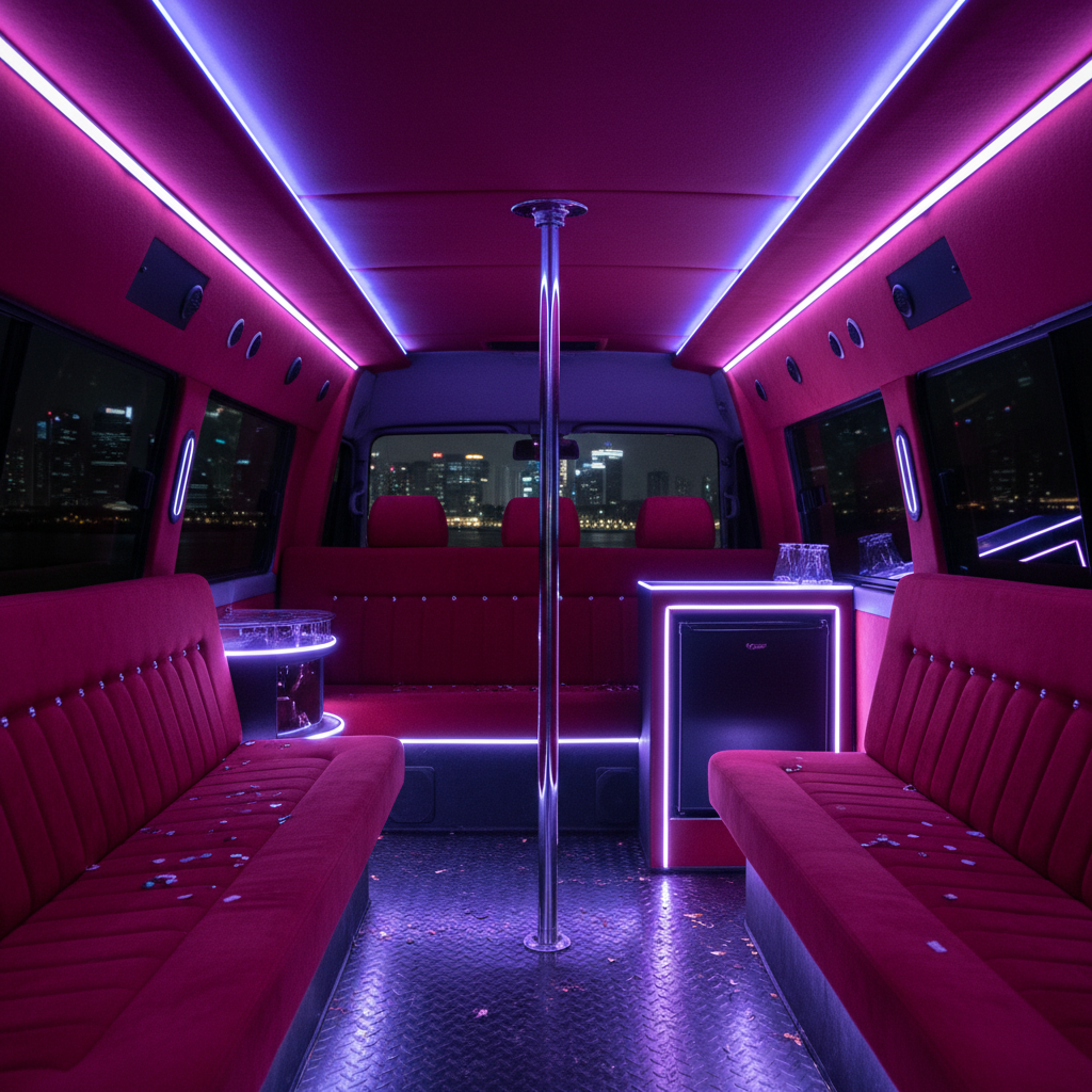 Toyota HiAce party van U-shaped seating dance pole mini fridge Singapore