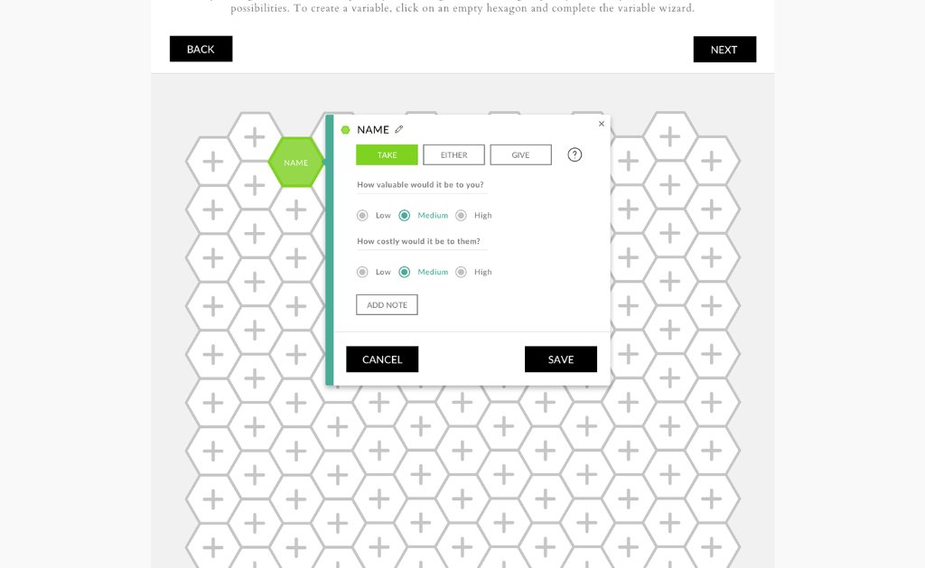 Variable hexagon grid with wizard modal