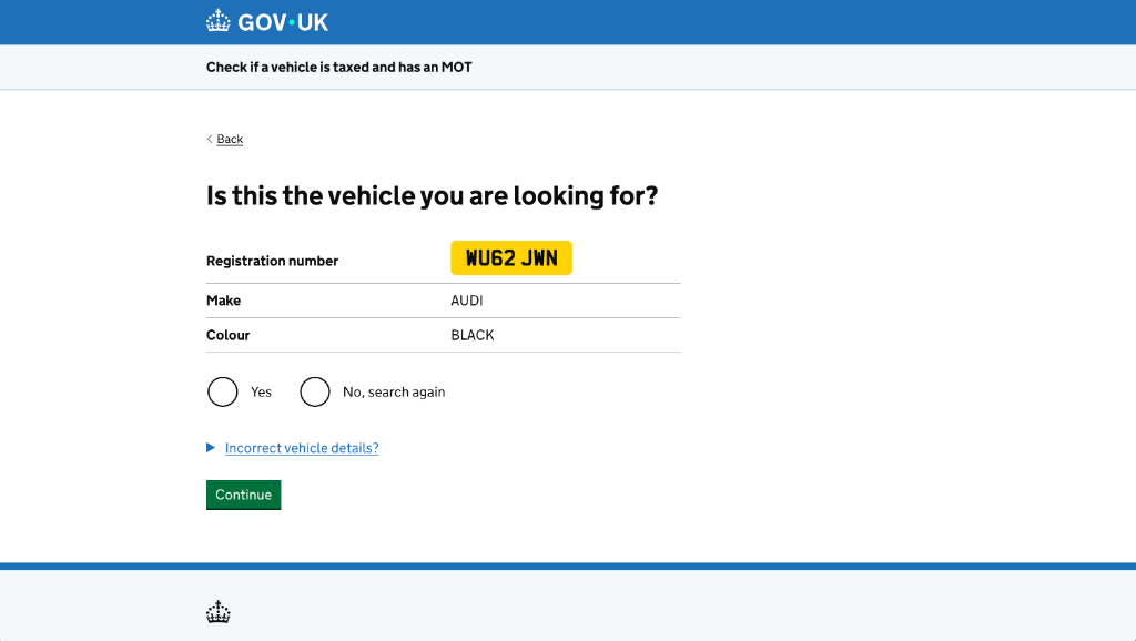 Vehicle confirmation — Is this your vehicle?