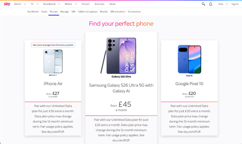 Sky Mobile find your perfect phone