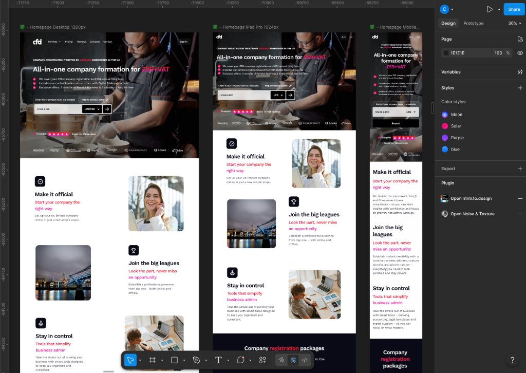CFD responsive designs — Desktop, iPad and Mobile