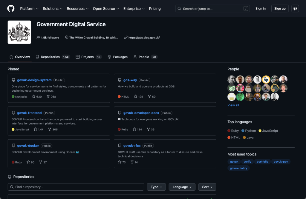Government Digital Service — GitHub repositories overview