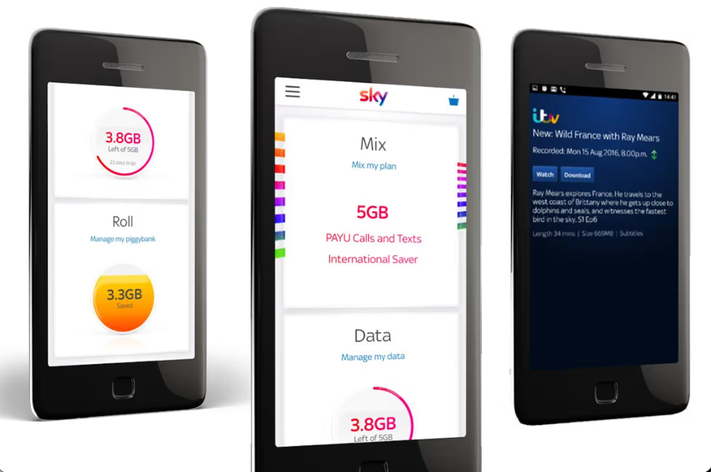 Sky Mobile app — account management and data usage