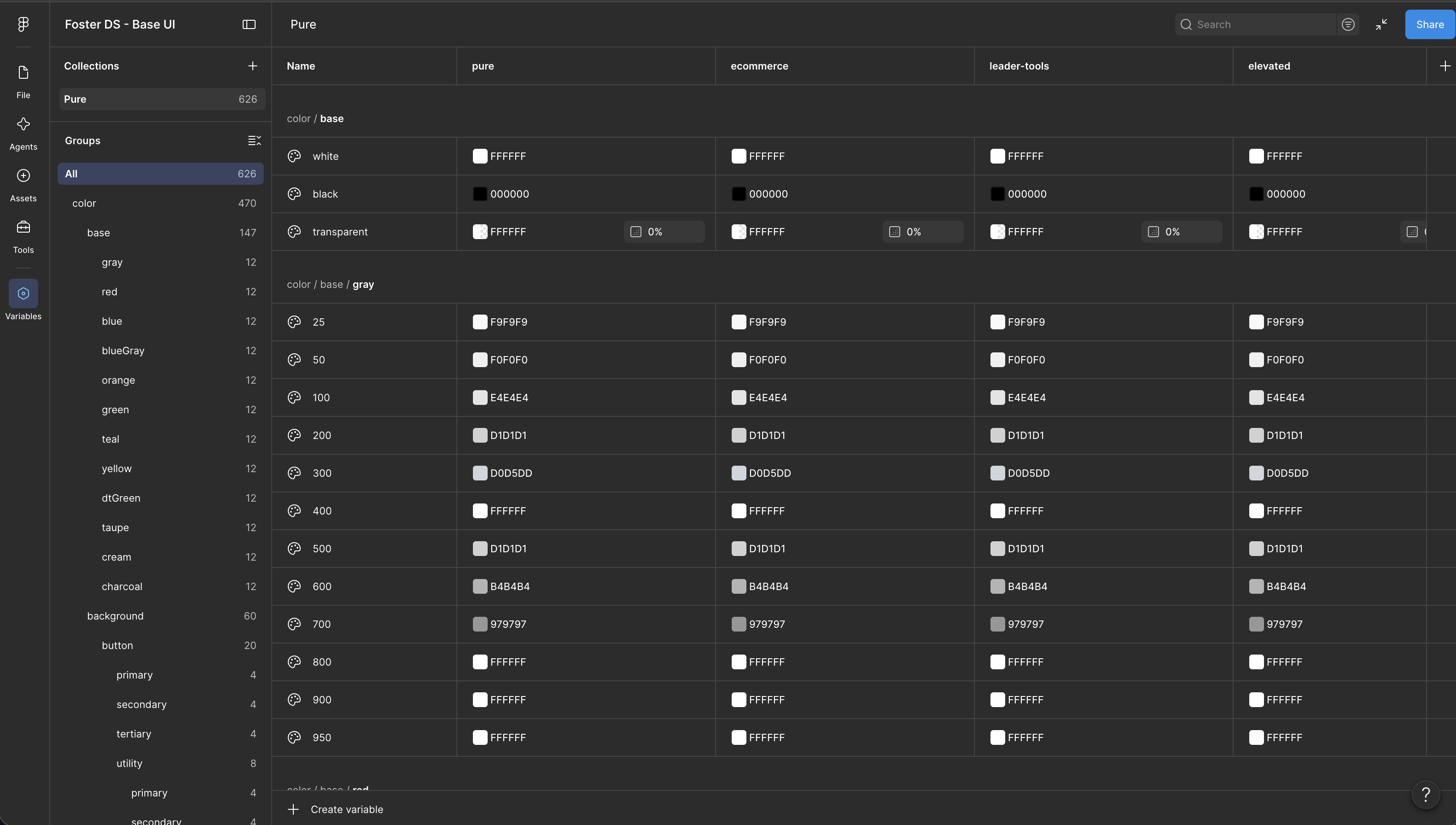 Foster DS — color / base variable collection in Figma
