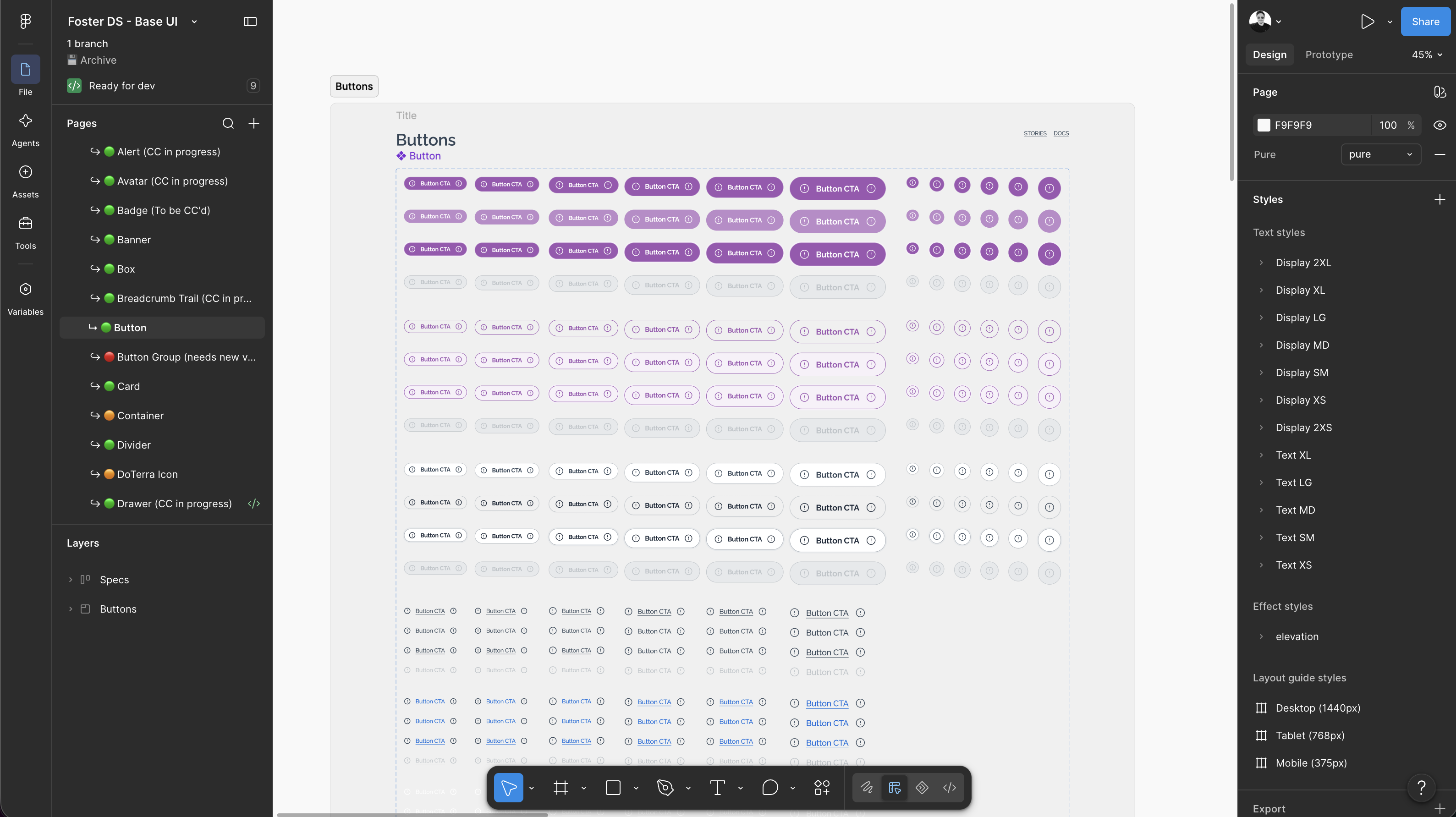 Foster DS — button component variants library in Figma