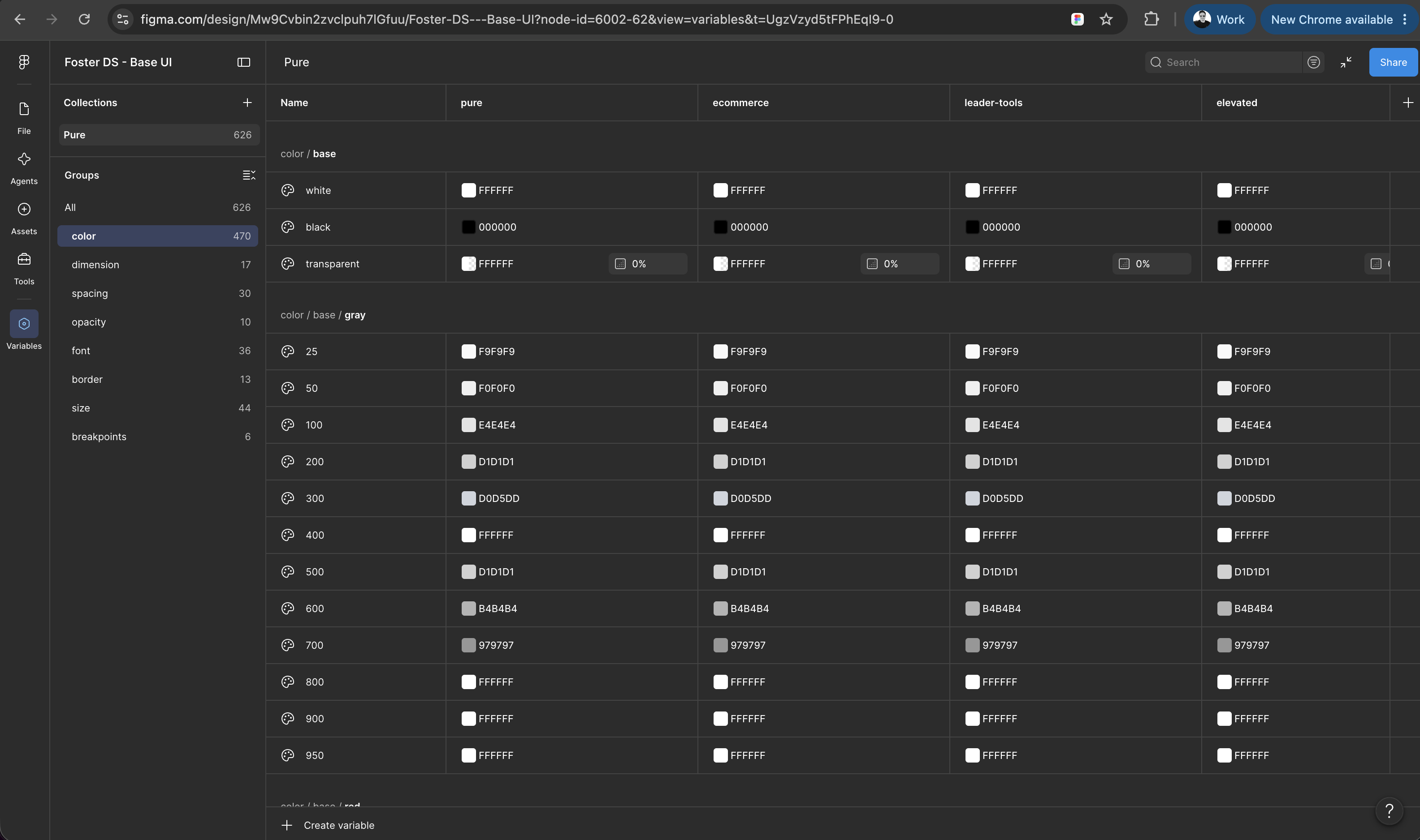 Foster DS — color / base / gray scale variables in Figma