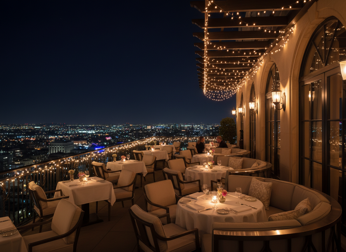 Outdoor terrace at night
