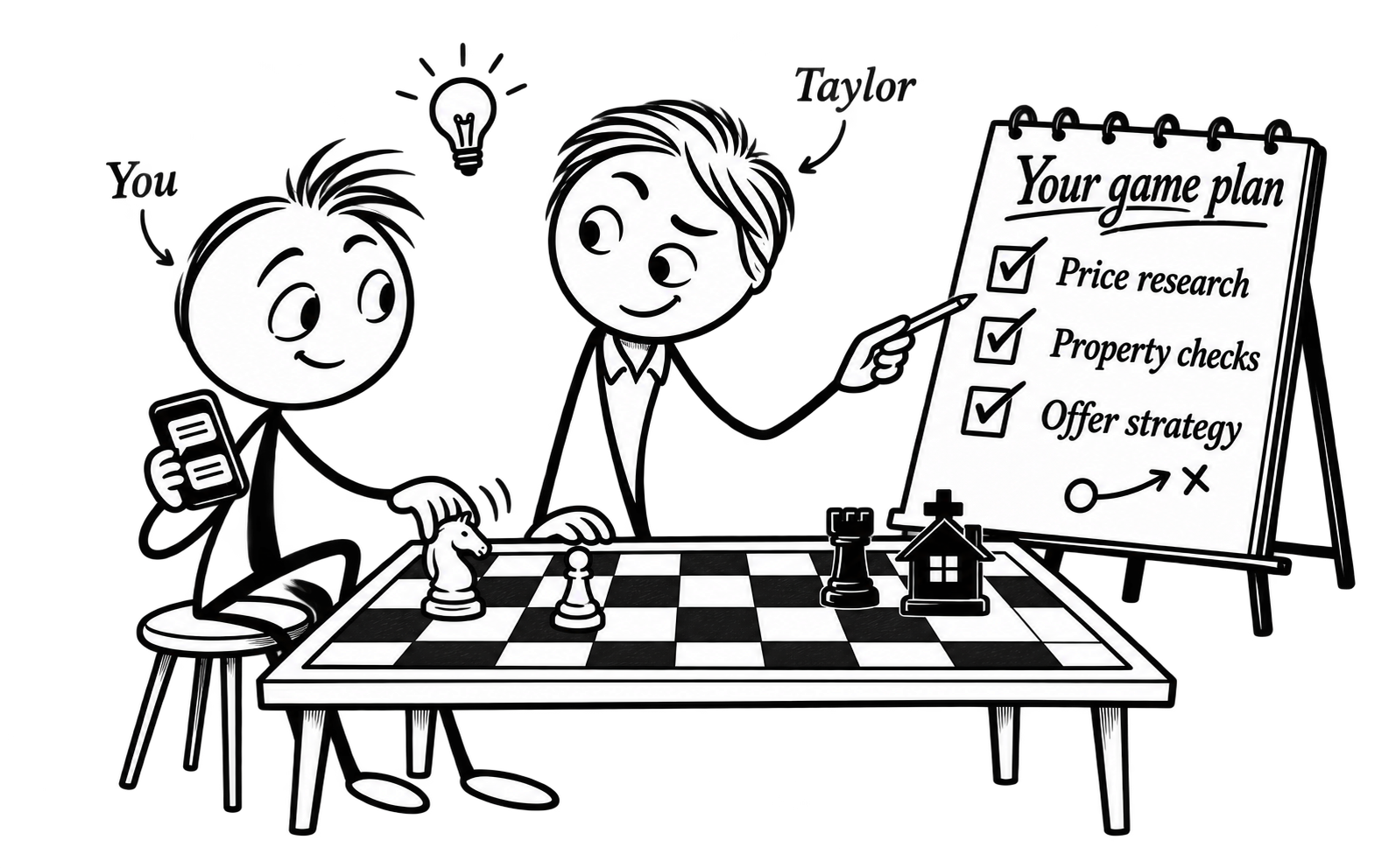 Buyer and adviser making a property game plan together