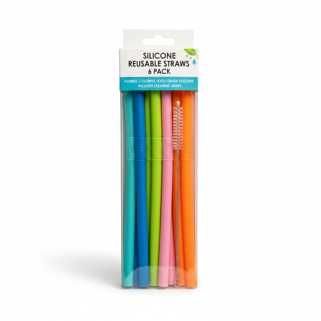 Silicone Reusable Straws (6-Pack)
