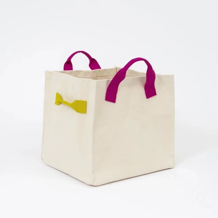Small Laundry Tote — Magenta + Chartreuse