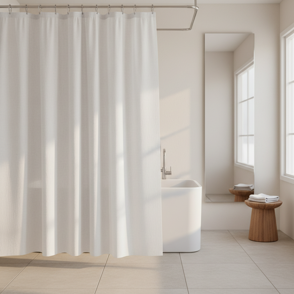 White Natural Cotton Shower Curtain