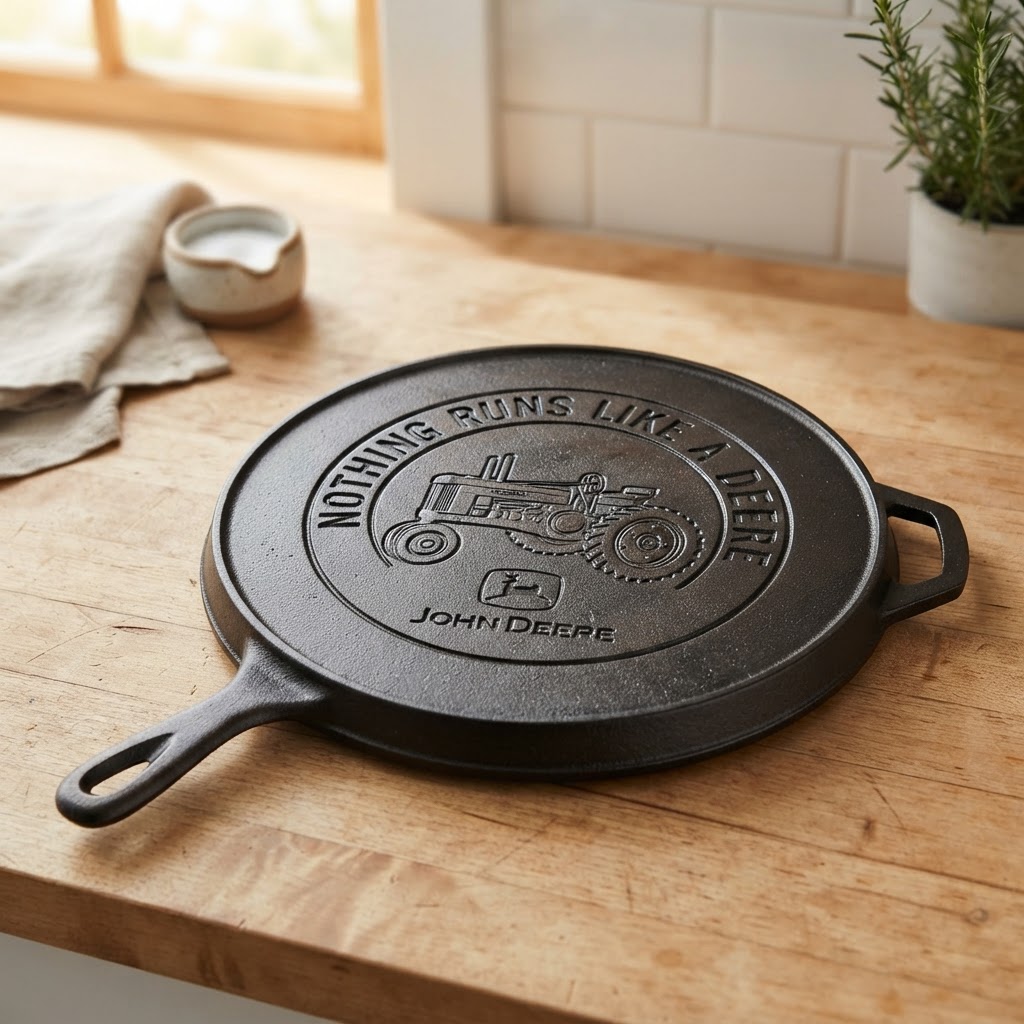 10.5 Inch Seasoned Cast Iron Griddle, John Deere Tractor